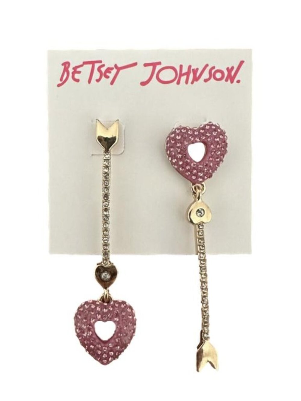 Betsey Johnson Heart & Arrow Mismatch Drop Earrings Pink